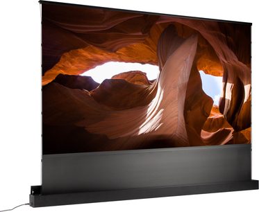 Draagbaar projectiescherm op statief Lumene Eden extra bright LT 240C, vooraanzicht, rechthoekig oppervlak, zwarte basis, zichtbare kabel