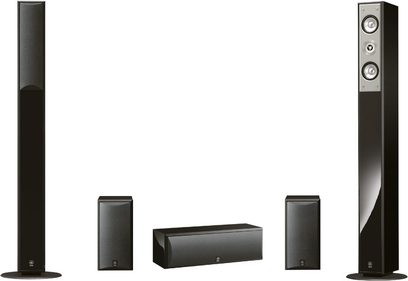 Sada sloupových reproduktorů Yamaha NS-PC210 černá, obsahuje dva sloupové reproduktory, subwoofer a dva kompaktní reproduktory