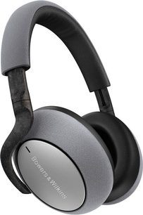 Bowers & Wilkins PX7 sølvfarvet hovedtelefon, lukket circumaural design, sølvgrå hovedbøjle og ørekopper, sorte ørepuder og hovedbånd, set fra venstre profil