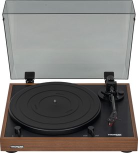 Giradischi Thorens TD 402 DD OAK 2R nero con base in legno e coperchio trasparente sollevato