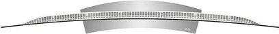 LG 65EG960V buet TV, set forfra, slukket skærm, slankt sølvfarvet ramme, buet midterstillet fod