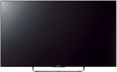 Sony KDL-50W755C 50-tommer fladskærms-LED-TV, set forfra, slukket, på ensfarvet sort baggrund