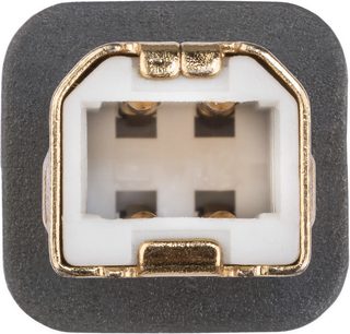Позолочений 4-контактний USB-роз’єм у темно-сірому прямокутному корпусі з чотирма квадратними отворами, вигляд спереду