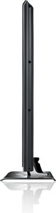 LG 42SL8000 højdefinitions-fladskærms-TV, set fra siden, flad skærm, smal sort højglans ramme, rektangulær sølvfarvet fod