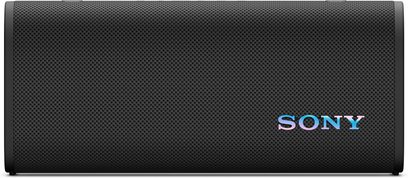 Cassa Bluetooth portatile Sony ULT Field 3 nera, corpo cilindrico orizzontale con griglia frontale in tessuto a rete e logo iridescente in basso a destra, vista frontale