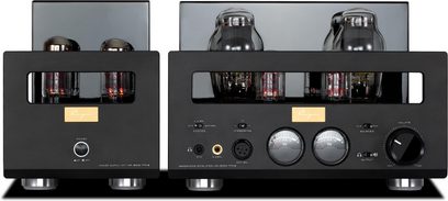 Cayin HA-300 MK3 sort hovedtelefon-rørforforstærker, dobbelt chassis med synlige rør, VU-metre på fronten
