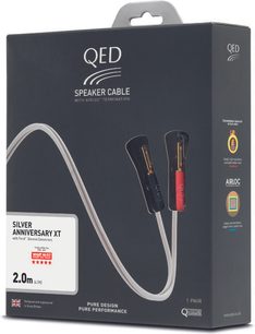 QED Silver Anniversary XT eelühendatud kõlarikaabel, 2 x 2 m, kuldse viimistlusega banaanipistikud, must/punane, must pakend