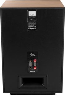 Klipsch Heresy IV højttaler i rød eg, bagside, sort træ med rød eg top, 4 terminaler, rektangulær basrefleksåbning