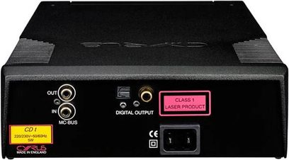 Cyrus CD t sort CD-afspiller, frontvisning, med digitalt display, USB-port, digital udgang og påskrifter på frontpanelet