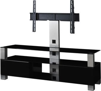 Sonorous MD8143 TV-møbel i sort, base i røgfarvet glas, metalsøjle, rent moderne design, på hvid baggrund