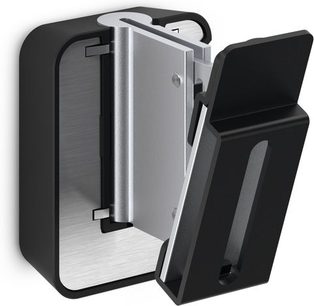 Vogel's SOUND 5201 sort højttalerstativ, 3/4 visning bagfra, sort metalstruktur med lodret holder og rektangulær base