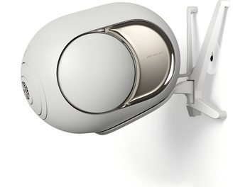 DEVIALET Gecko hangsugárzó-tartó Phantom Ultimate 108 dB-hez, fehér fém Light Pearl felülettel, fali rögzítés, oldalnézet
