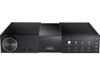 Передпідсилювач Naim Audio NSC 222 чорний, вид спереду, фасад з кнопками та екраном, прямокутний корпус