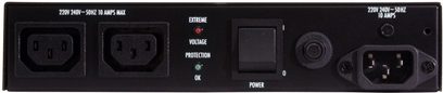 Furman AC-210A E netværkskonditioneringsenhed, sort frontpanel med IEC-stik, afbryder, LED-indikatorer og potentiometer