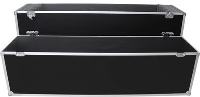 Power Acoustics Flight 4 écrans 65/85 ekran için taşıma kasası, siyah, açık, gümüş renkli kenarlıklı ve tutma kulplu