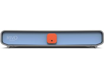 Volumio Rivo classic nettverkslydavspiller, sett forfra, rektangulært kabinett, blå farge, oransje sentralknapp