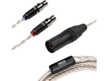 Podaljšek za slušalke Meze Audio mini XLR na XLR s 4 priključki, črni opleteni priključki in kabel, pogled od zgoraj