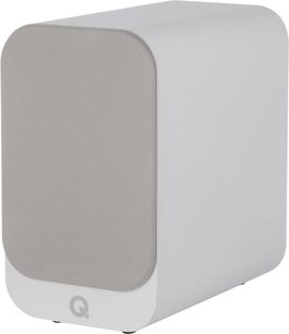 Reproduktorová skříň Q Acoustics 3020i bílá, pohled zepředu, zaoblený obdélníkový tvar, jednolitá bílá barva