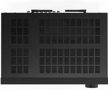 Hi-fi stereo ojačevalnik Onkyo TX-8470, pogled od zgoraj, črna prezračevalna rešetka, črna antena