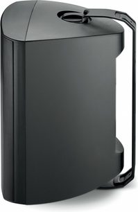 Focal 100 OD8 sort udendørs højttaler, sort mat plastikhus med buet form, metalgitter foran og sidebeslag, set fra siden