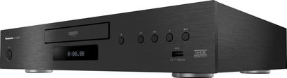 Panasonic DP-UB9000EG1 sort 4K Blu-ray-afspiller, frontpanel med display, knapper og porte, set forfra
