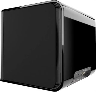MartinLogan Depth 215 subwoofer i sort lak, set bagfra med kontrolpanel og tilslutninger