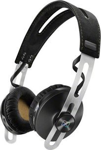 Sennheiser Momentum On-Ear Trådløs hovedtelefon i sort, set fra venstre profil, hovedbøjle og ørepuder i læder, ovale drejelige ørekopper