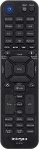 Siyah Integra RC-973R uzaktan kumanda, mavi ve gri düğmelerle ev sineması amplifikatörünü kontrol etmek için, ön görünüm