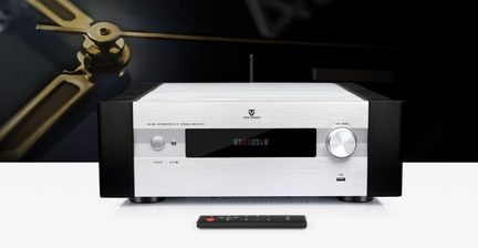 Stereo Hi-Fi forstærker Tone Winner AD-850 sølv og sort, centralt display, stor volumenknap, fjernbetjening