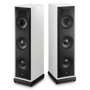 Чифт подови тонколони Mofi Electronics SourcePoint 888 в бяло с черна предна част с три говорителя