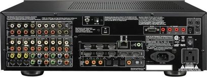 Préamplificateur stéréo NAD T187 graphite, vue de face, avec nombreuses prises, boutons et commandes sur le panneau avant