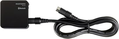 Marantz RX101 trådløs Bluetooth-sender, sort, med 3,5 mm jackstik spiralkabel, på hvid baggrund