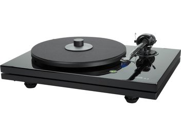 Tocadiscos de alta fidelidad Music Hall MMF 5.3 negro, vista superior, plato negro mate, brazo de lectura, acabado negro brillante