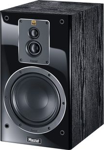Boghyldehøjttaler Magnat Signature 503 sort, perspektivvisning, front med diskanter, cirkulær woofer og logo nederst