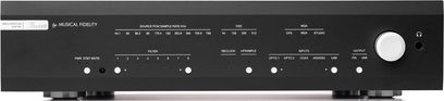 Musical Fidelity M6x DAC sort audio-DAC med frontpanel med knapper, drejeknapper, stik og lysindikatorer