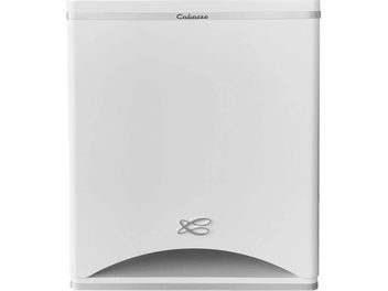 Beyaz Cabasse Santorin 25 M3 subwoofer, önden görünüm, ortada gri stilize düğüm şeklinde logo