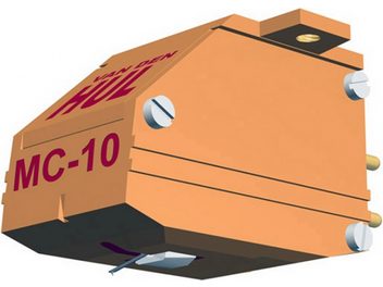 Van den Hul MC-10 Special oranža un melna vinila galviņa, skats no augšpuses un sāniem, noapaļota taisnstūra forma