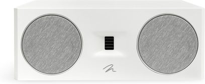 MartinLogan Motion C10 centrale luidspreker in wit gelakt met 2 grijze ronde roosters en een zwarte rechthoekige centrale tweeter