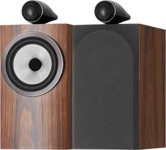 Par Bowers & Wilkins 705 S3 bokhyllehøyttalere moka, synlig svart diskant, én høyttaler med frontdeksel
