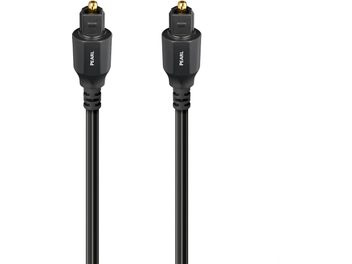 Audioquest Pearl 3m Black Optical Digital Cable, plastic sheath with two black Toslink connectors featuring gold-plated tips and "Pearl" inscription, front view
