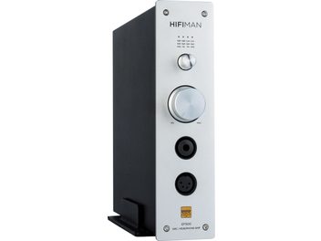 Préampli casque haute-fidélité Hifiman EF500, vue de face, boîtier rectangulaire noir et argent, 2 boutons circulaires argentés, 2 prises jack, 2 vis argentées