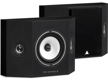 Altavoz trasero bipolar Triangle BRS1 negro con panel frontal visible, altavoz central blanco, tweeters laterales y logotipo en la parte inferior
