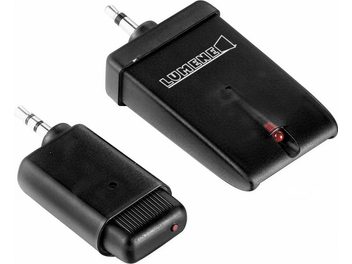 Ασύρματος πομπός Lumene Wireless Trigger (RF - IR) μαύρο χρώμα, κάτοψη και πλάγια όψη, με κόκκινη λυχνία LED αναμμένη
