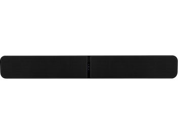 Soundbar BlueSound PULSE SOUNDBAR nera, rettangolare, allungata, griglia nera sulla parte frontale, LED blu accesa