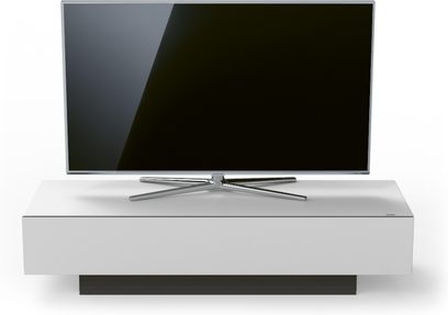 Spectral Brick BR1501 TV-møbel i hvid og sort, fladskærm, X-formet krombeslag, set forfra