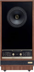 Diffusore da pavimento Fyne Audio Classic X in noce, pannello frontale nero, coassiale centrale, due manopole Energy e Presence, vista frontale