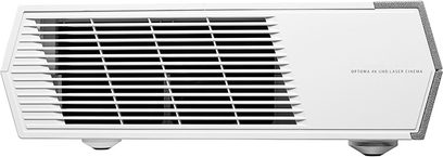 Videoprojektor Optoma CinemaX D2 bílý, přední pohled, horizontální ventilační mřížka, logo v pravém dolním rohu