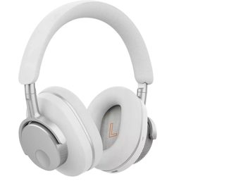 Hi-fi slušalke Cambridge Audio Melomania P100 SE bele z naglavnim trakom iz tekstila, belimi ušesnimi školjkami in srebrnimi detajli