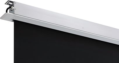 Vestavné motorizované projekční plátno Lumene Show Place HD 350C, detail bílého krytu a černého plátna