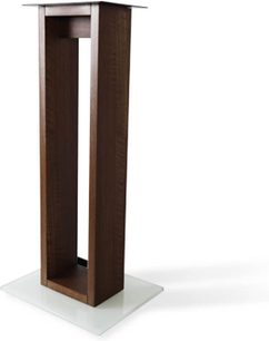 Tamsaus medžio Norstone Design Alvä garsiakalbio stovas, stačiakampio vertikalios formos su vertikalia anga priekinėje dalyje